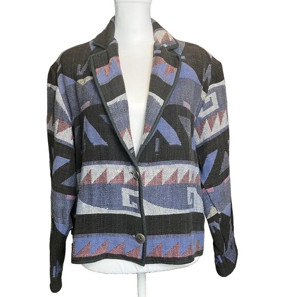 Vintage Southwestern Knit Blazer L Grandpacore Cabincore Rustic Grandpa Style - Picture 2 of 7